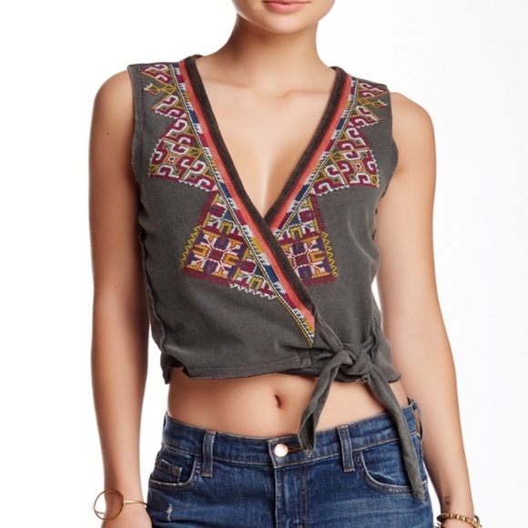 Free People Around The World Embroidered Wrap Top - Picture 2 of 8